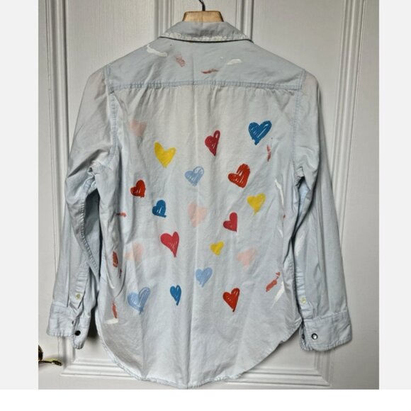 Kerri Rosenthal Pain Splatter Hearts Button Down Shirt Snap Front 100% Cotton S - Picture 1 of 5